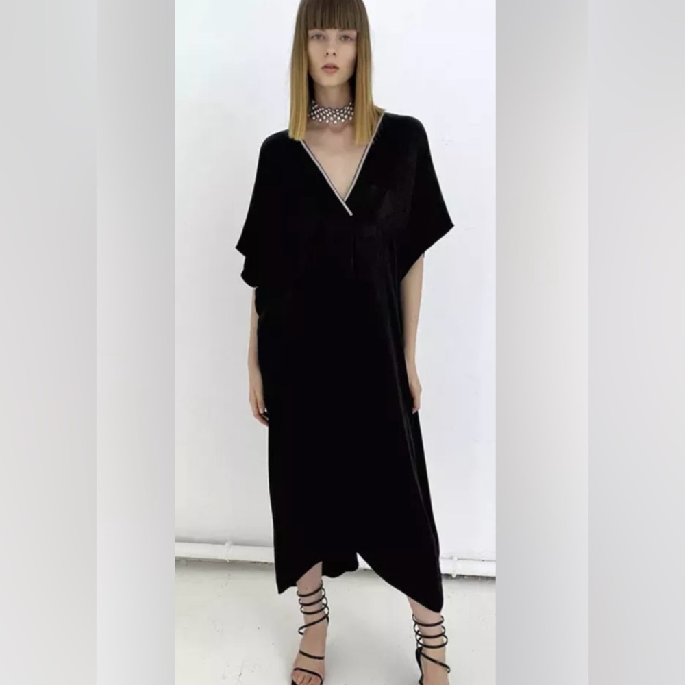 Zara Black Satin Rhinestone Caftan